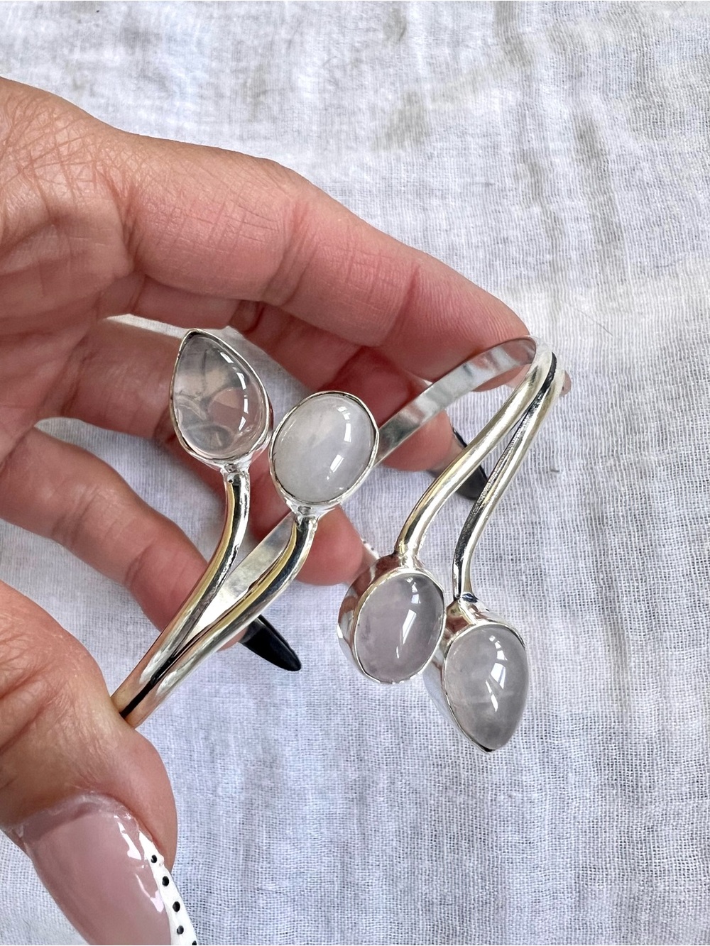 925 Rose Quartz Adjustable Cuff Bracelet - Picture 3 of 8